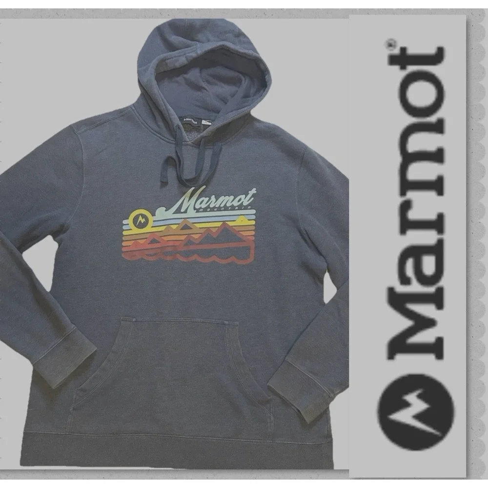Marmot - Men's - Medium- Blue Mountain Graphic- Hoodie - Blue Gray